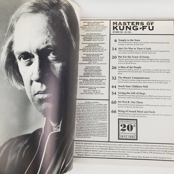 Masters Kung Fu Magazine David Carradine Martial Arts VTG Sept 1993 Unread Stock - Picture 3 of 10